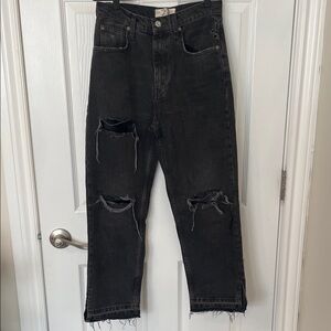 We The Free Black Distressed Straight Leg Jeans